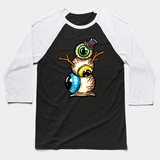 Eyeball Snowman Freaky Weird Art Eyes Illustration Cartoon Baseball T-Shirt by Squeeb Creative